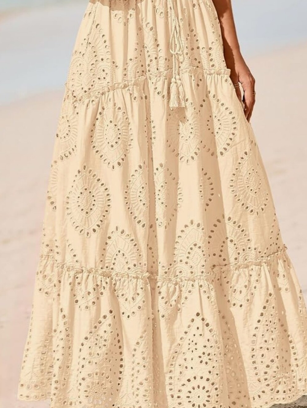 Boho Eyelet Maxi Skirt - Cream - Picture 2 of 7